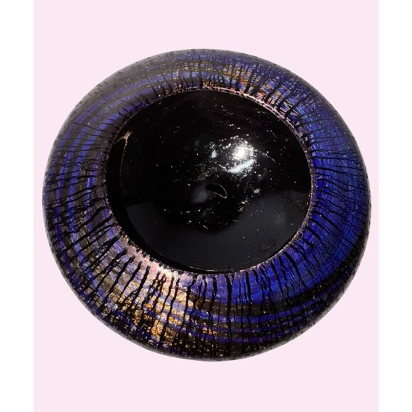 Hand Blown Artist Signed Glass Bowl Iridescent Blue peacock Rogers ? - Picture 2 of 8